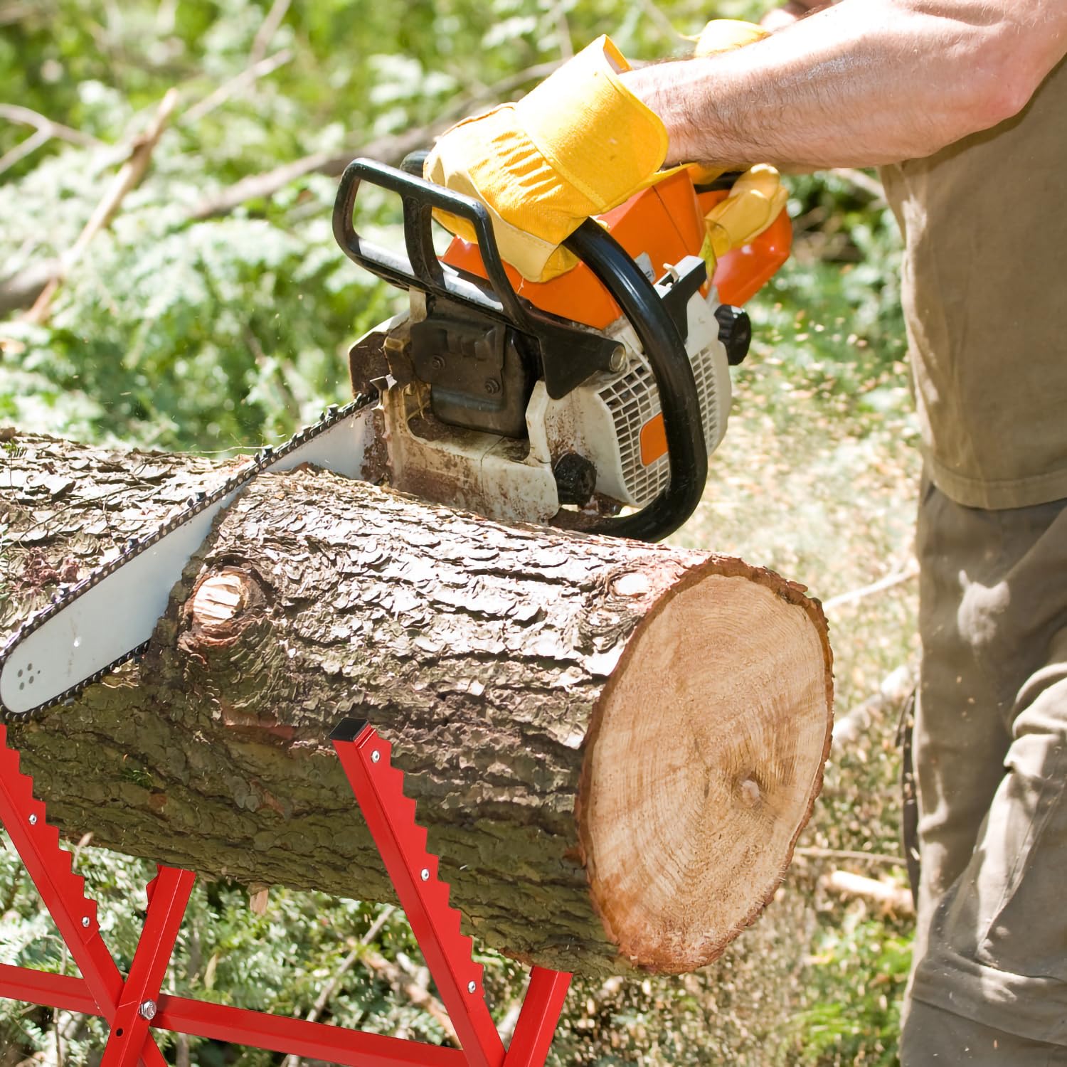 Cheval de sciage pliable Workmate en acier robuste - Pour couper des supports en bois - Capacité de charge : 100 kg - Rouge