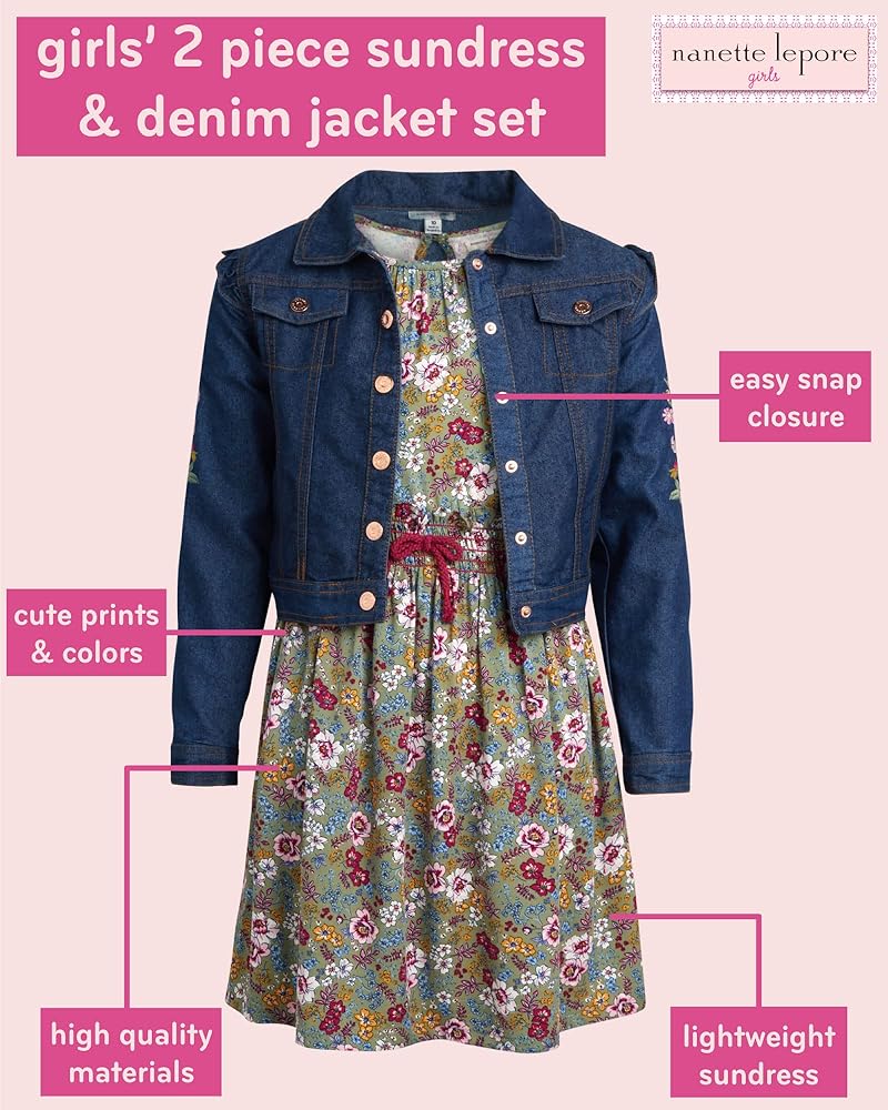 Nanette lepore Gジャン Nanette Lepore Girls' Dress Set - 2 Piece Sundress and Denim