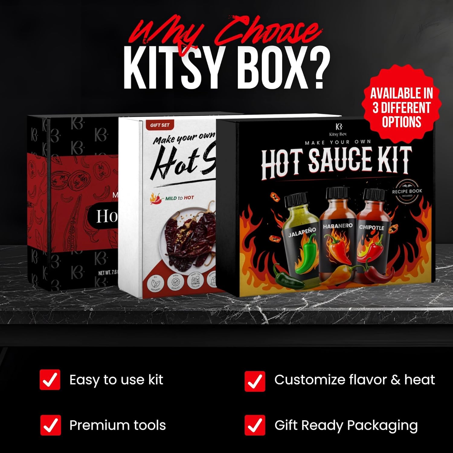 Gourmet Hot Sauce Making Kit, Unique Gift for Men, Fun DIY Cooking Kit, Make Your Own Hot Sauce Gift Set, Makes 16+ Bottles (Includes 4 Pepper Varieties)
