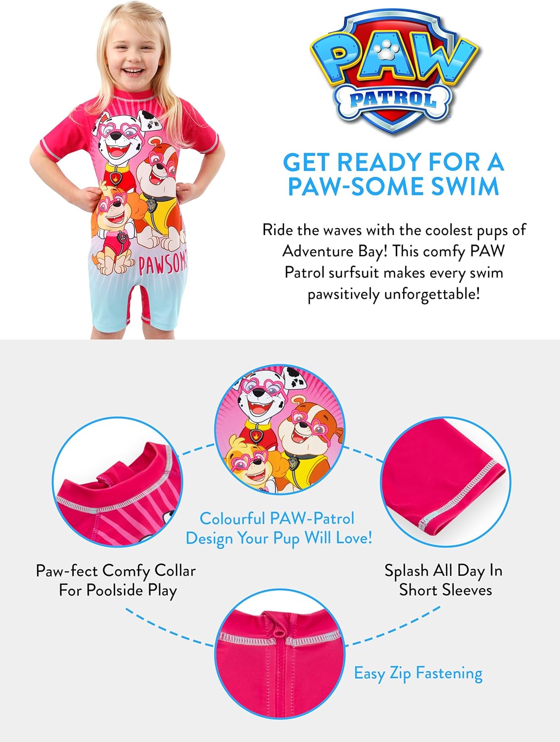 Paw Patrol Bathing Suit | Girls One Piece Rash Guard Swimsuit | Girls Swim Suit