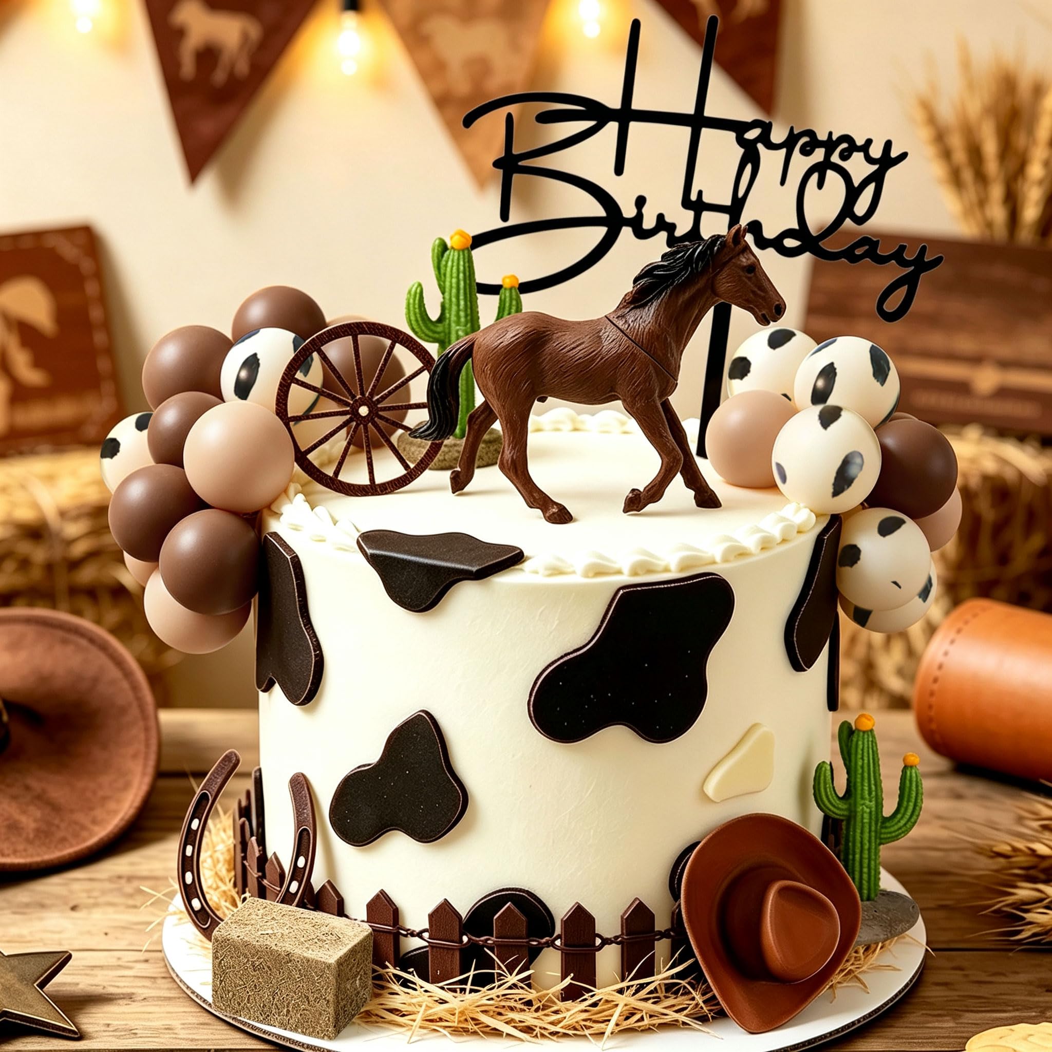 Western Horse Birthday Cake Decorations Set Happy Birthday Sign for Baby Shower First Rodeo Birthday Vaquero Themed Party Favors Supplies