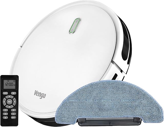 Venga! Robot Vacuum Cleaner with Mop, Easy to Use, 6 Cleaning Modes, Quiet Action, White, VG RVC 3000 BS
