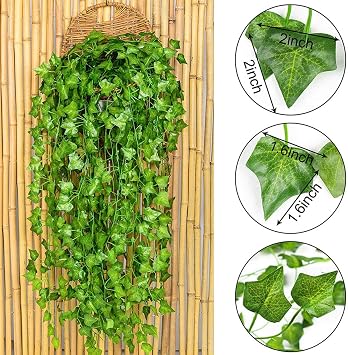Trellis with Artificial Leaves - Artificial Ivy Garland | Elegant Exquisite Ivy Garland Fake Vines UV Resistant Green Leaves | 7.2ft Fake Plants Vine Hanging Plant for Room, Wall,Garden, Wedding