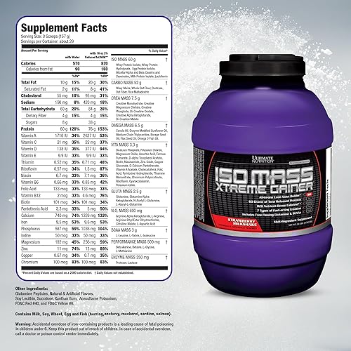 Miniatura 28 de Ultimate Nutrition ISO Mass Xtreme Gainer, polvo de proteína para ganar peso con creatina, 2.16 onzas de proteína, proteína aislada de suero en