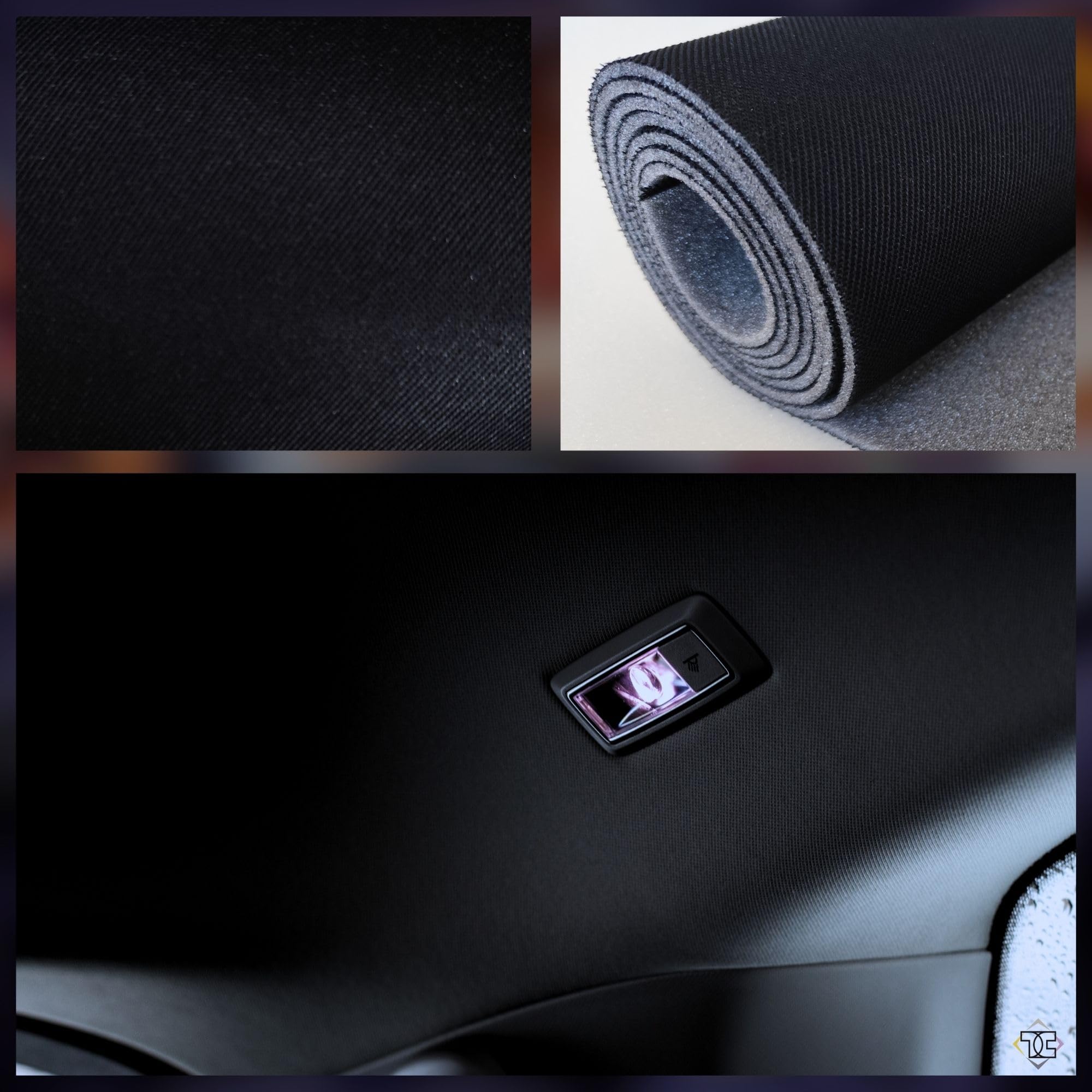TAPHICEROS Dachhimmel Stoff, 200 x 180 cm, Schwarz, Meterware Textil Innenraumverkleidung Autostoff Reparatur Autohimmelstoff, Autohimmel, Bezugsstoff Polster, Auto Caravan Boot Wohnmobil DIY