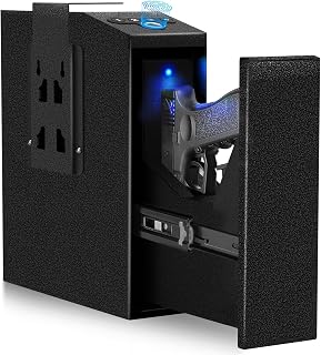 Biometric Pistol Gun Safe with Auto Sliding Door – 0.1s Quick Access Handgun Safe for Nightstand, Desk, Bedside, Truck – Fingerprint, PIN Code & Key Access Security Box