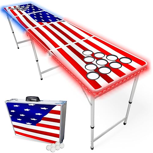 8-Foot Regulation Length Folding Table w/Optional Cup Holes, LED Lights, Custom Graphic (Choose Your Model)