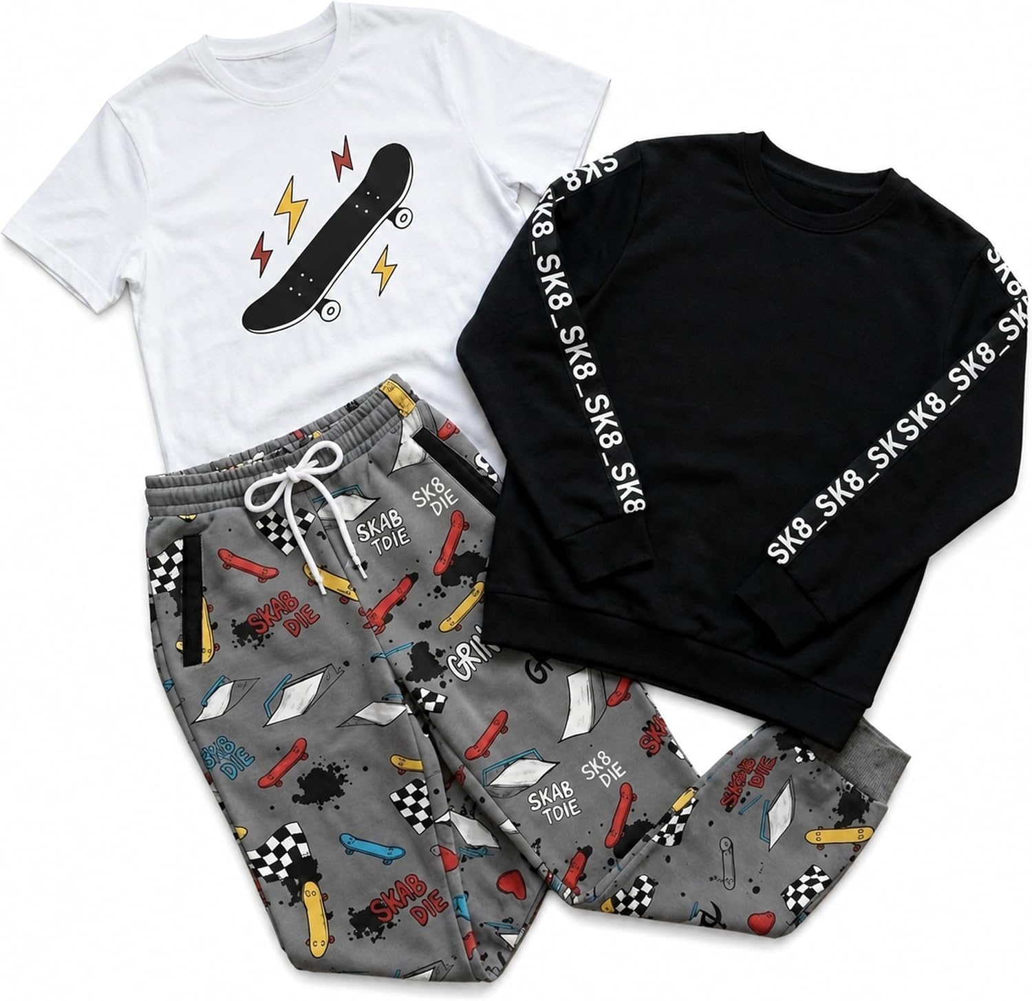 Summer Theme Jogger set with short sleeve and long sleeve tshirt