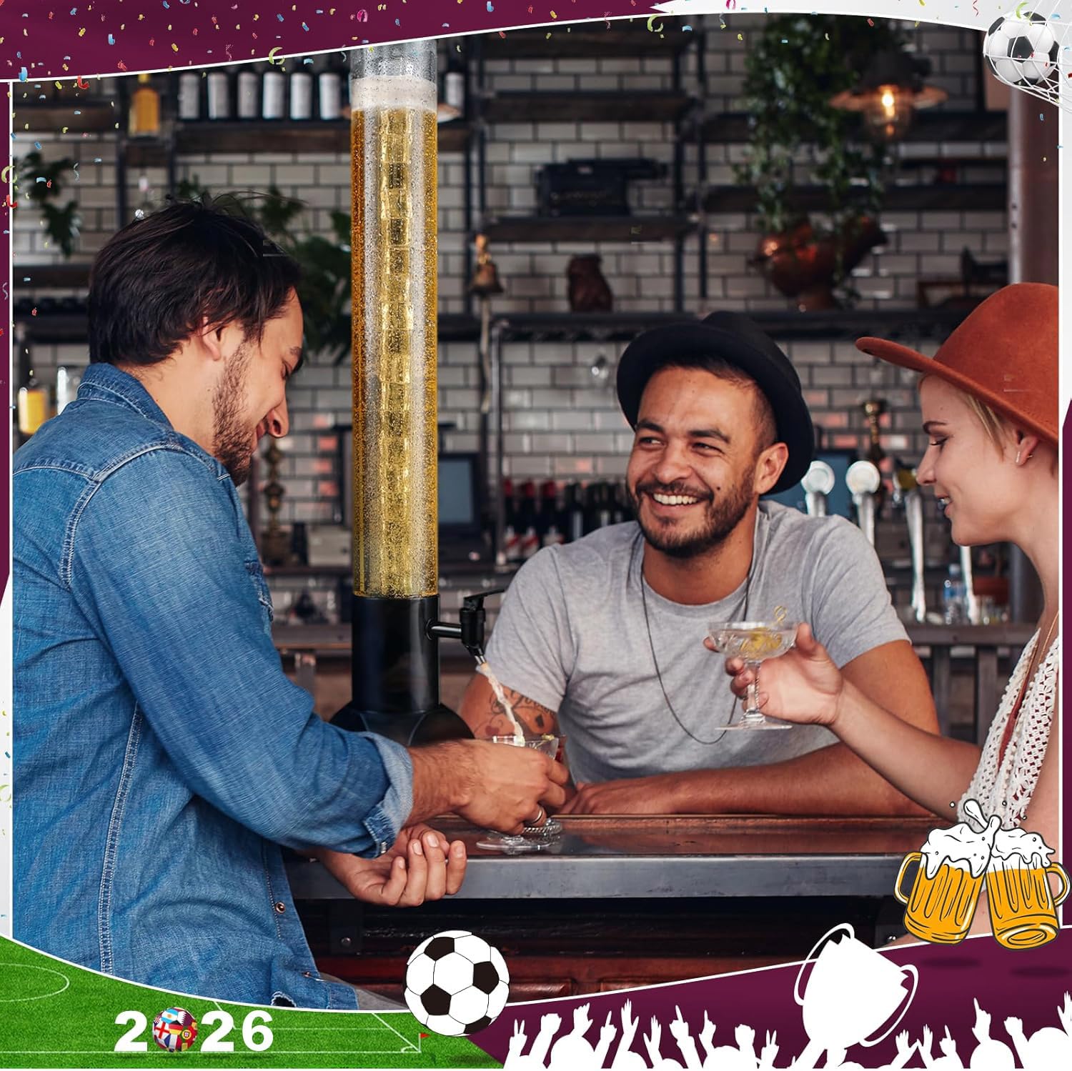 Torre de cerveza, dispensador de torre Mimosa de 3 l/100 onzas con tubo de hielo y luz LED, dispensador de cerveza de mesa de 3.2 cuartos de galón/3 L para fiestas, bares, bares, restaurantes