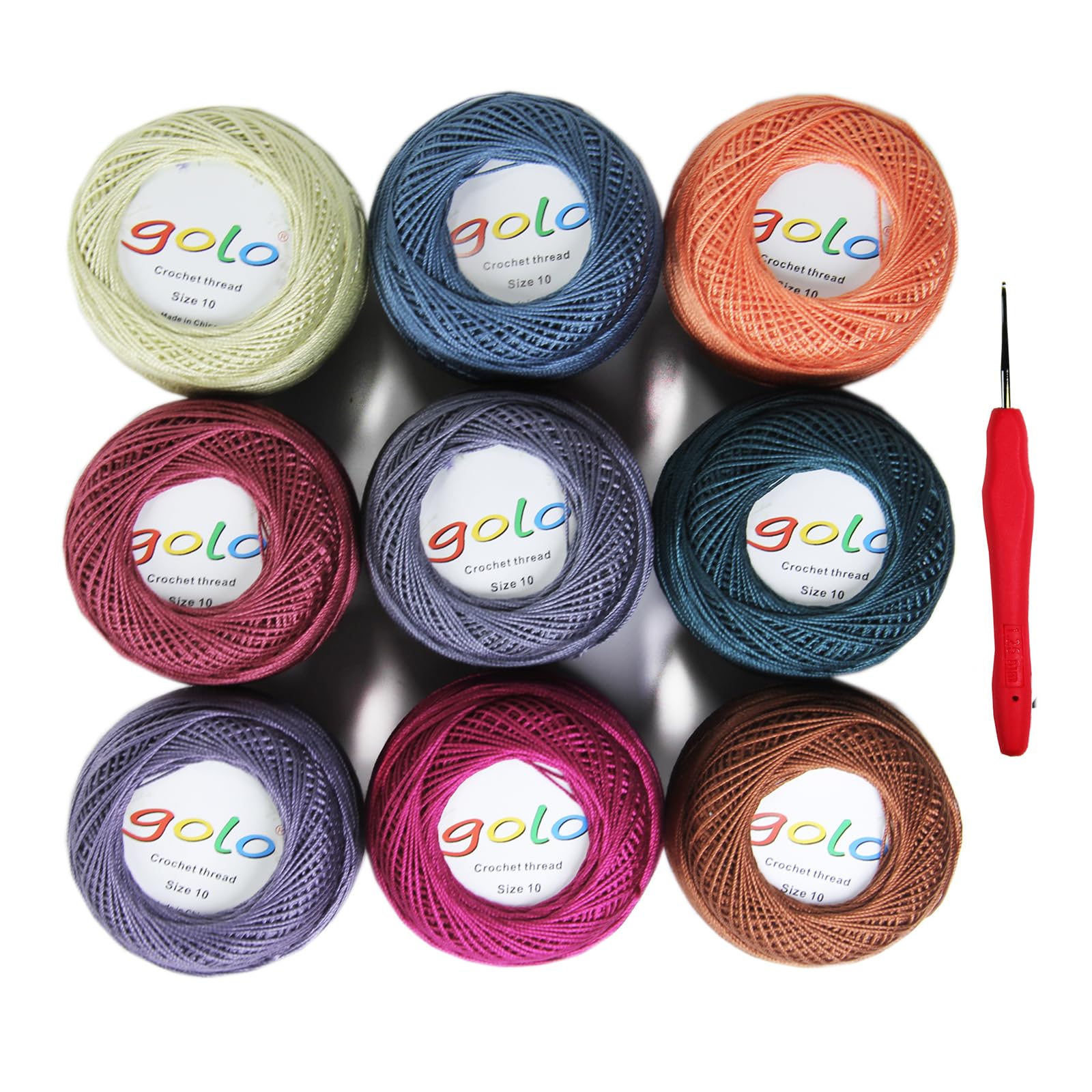 golo Crochet Thread Size 10 Embroidery Thread 10g X 9 Crochet Yarn for Hand Knitting 10-9-4