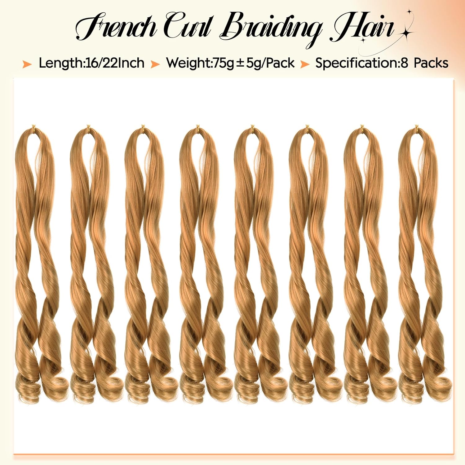 French Curl Braiding Hair 16 Inch 8 Packs Bouncy Loose Wave Crochet Hair for Black Women 75g/Pack Blonde Synthetic Curly Braiding Hair Extensions Daily Use (16 Inch,8 Packs,27#)
