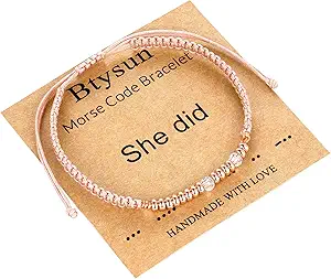 Btysun Morse Code Bracelets for Women Christmas Gift Stocking Stuffers for Teens Pink Braided Bracelets Inspirational Best Friend Birthday Gifts for Her High School Graduation Gifts for Her 2025 Mom Bracelet Jewelry