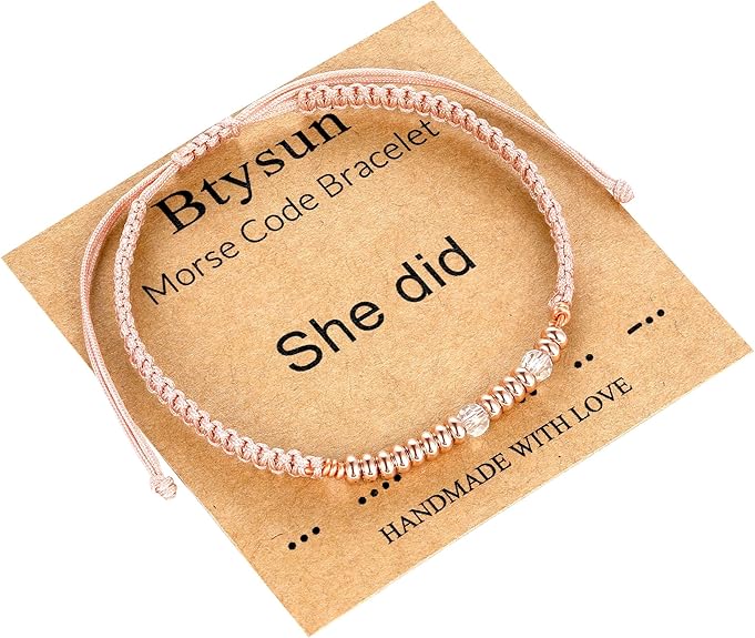 Btysun Morse Code Bracelets for Women Christmas Gift Stocking Stuffers for Teens Pink Braided Bracelets Inspirational Best Friend Birthday Gifts for Her High School Graduation Gifts for Her 2025 Mom Bracelet Jewelry