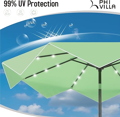 Miniatura 4 de PHI VILLA Sombrillas de patio de 10 pies con 24 luces solares LED, sombrilla iluminada para mesa de mercado al aire libre con 8 varillas de acero,