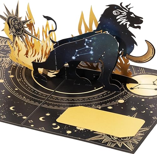 iGifts And Cards Leo - Tarjeta emergente de cumpleaños, felicitación de astrología del zodiaco 3D, diseño de constelación de león celestial, 5 x 7