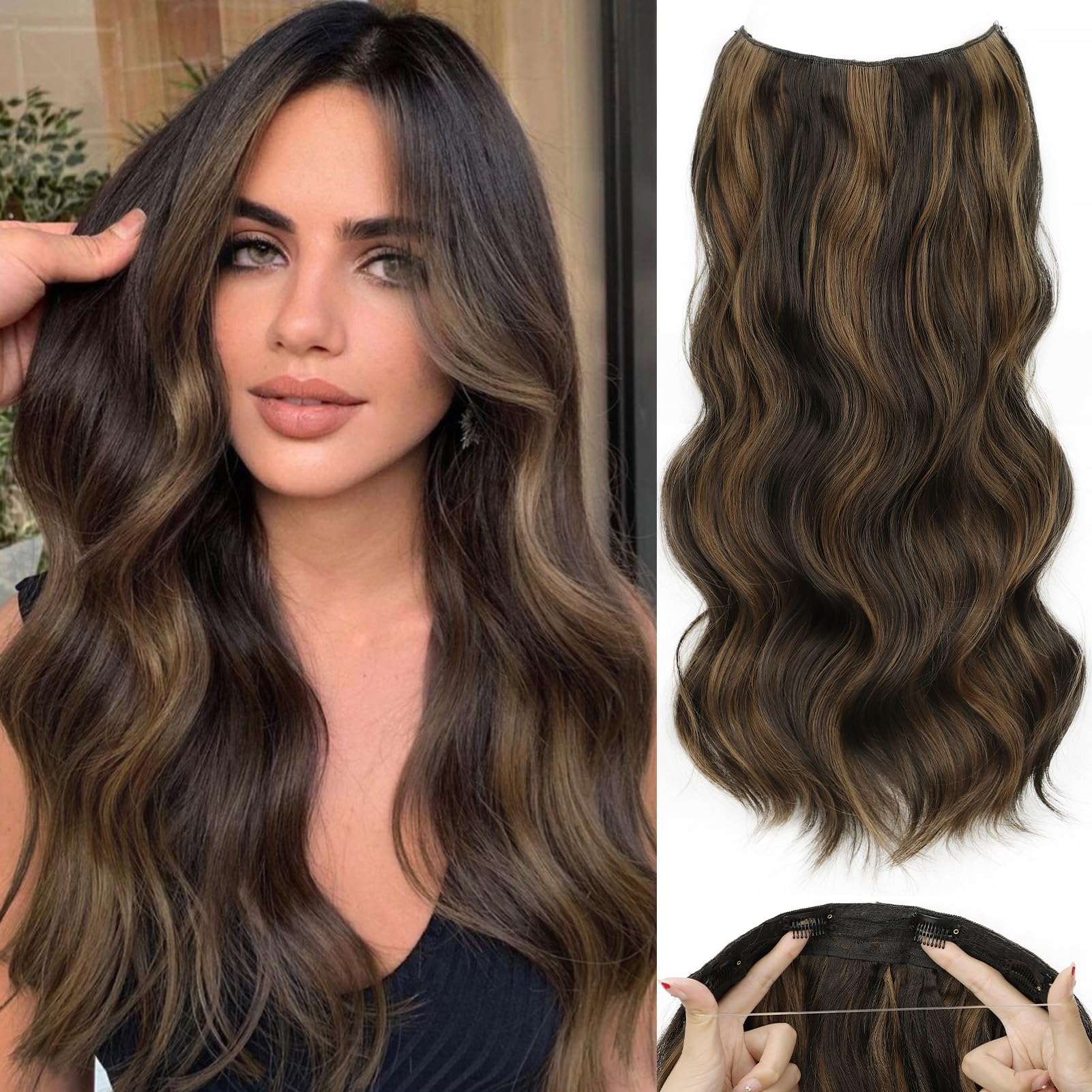 SHNMIN Invisible Wire Hair Extensions with Transparent Headband