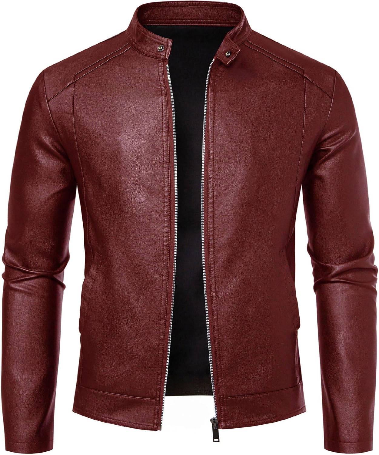Mens Leather Jacket Faux Leather Motorcycle Jackets Stand Collar Biker Coat Outwear