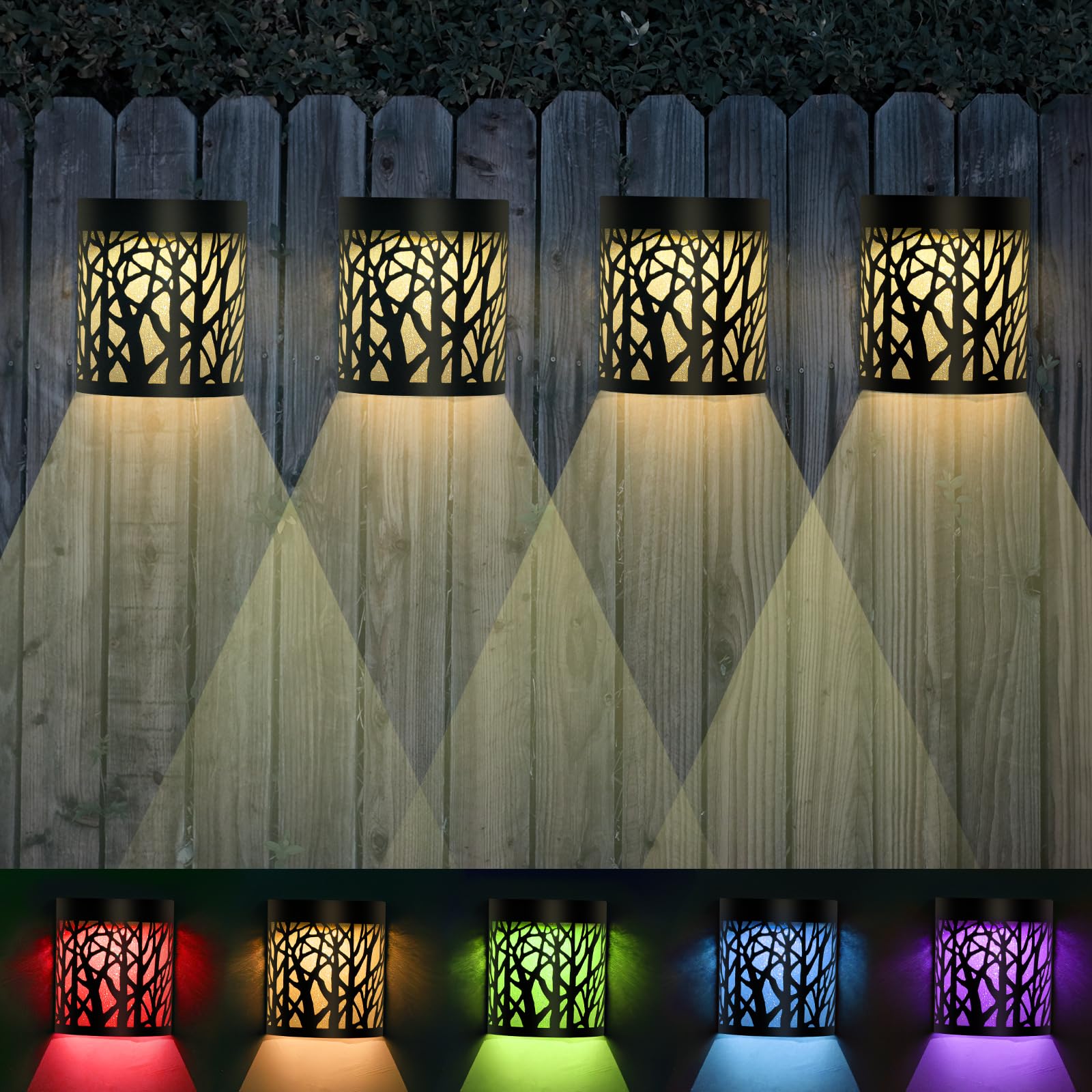 Timeflies Solar Wall Lights Outdoor Decorative, Outdoor Wall Sconce Black Forest Lighting, 2 Modes, Black, 4 Pack