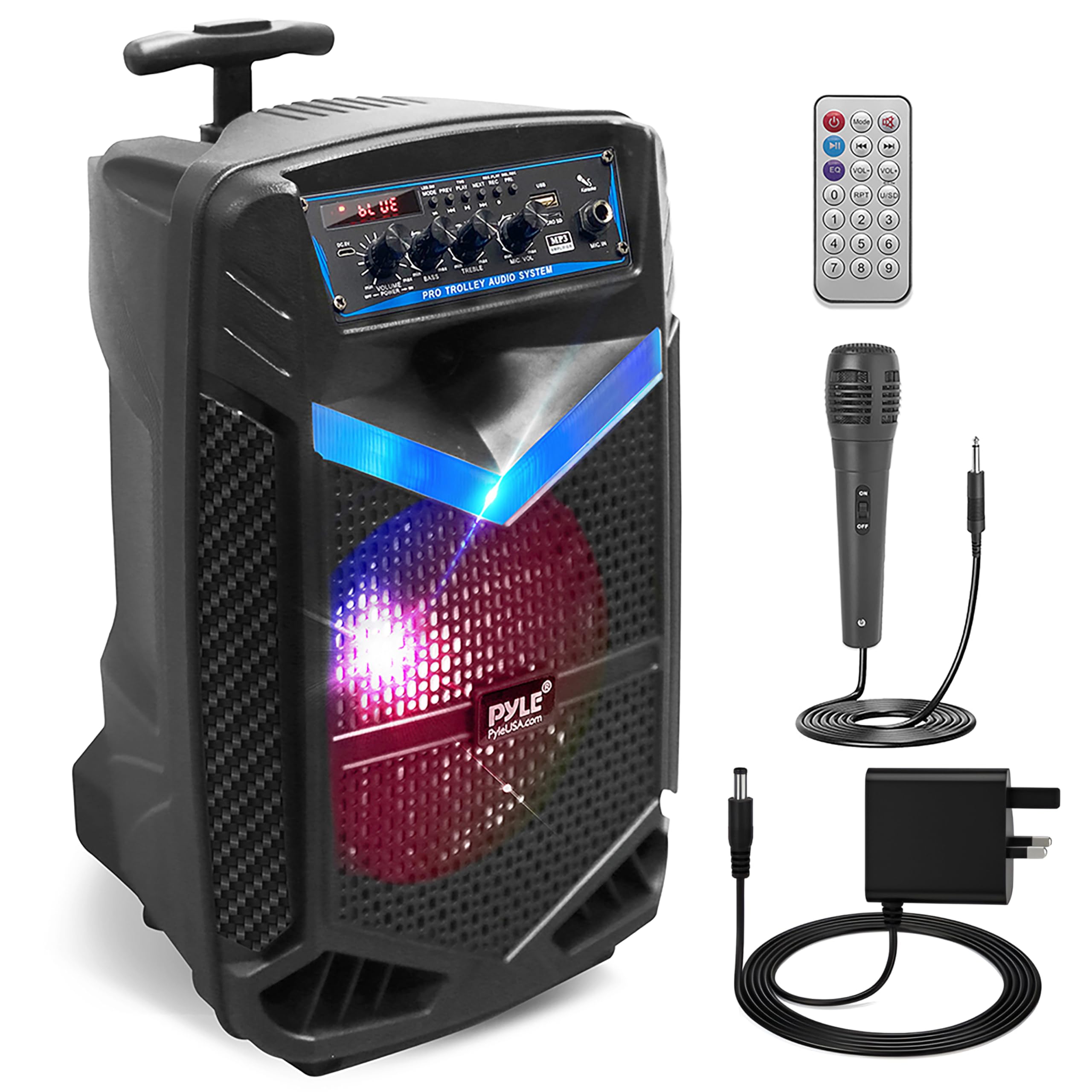 Portable Bluetooth PA Speaker System – 400W Rechargeable Outdoor Bluetooth Speaker with 20 cm Subwoofer, 2.5 cm Tweeter, Recording, Mic Input, Party Lights, USB/SD, and Radio