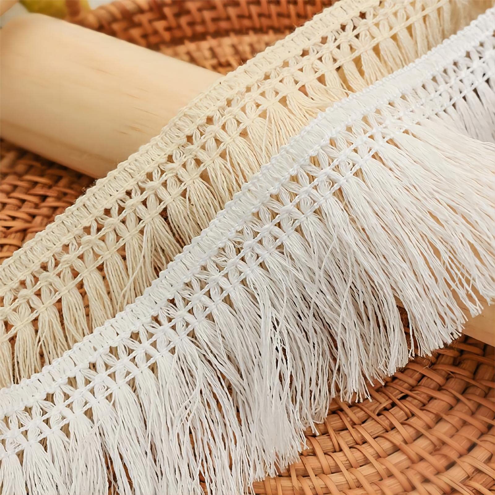6 Meters 6cm Passamaneria con Frange per Sciarpe, Tovaglie, Tappeti e Tende, Frange Nappa di Pizzo Nastro Tassel Passamaneria Frangia Trim Nastro in Pizzo per Cucito Merletto Bordo di Pizzo,Crema