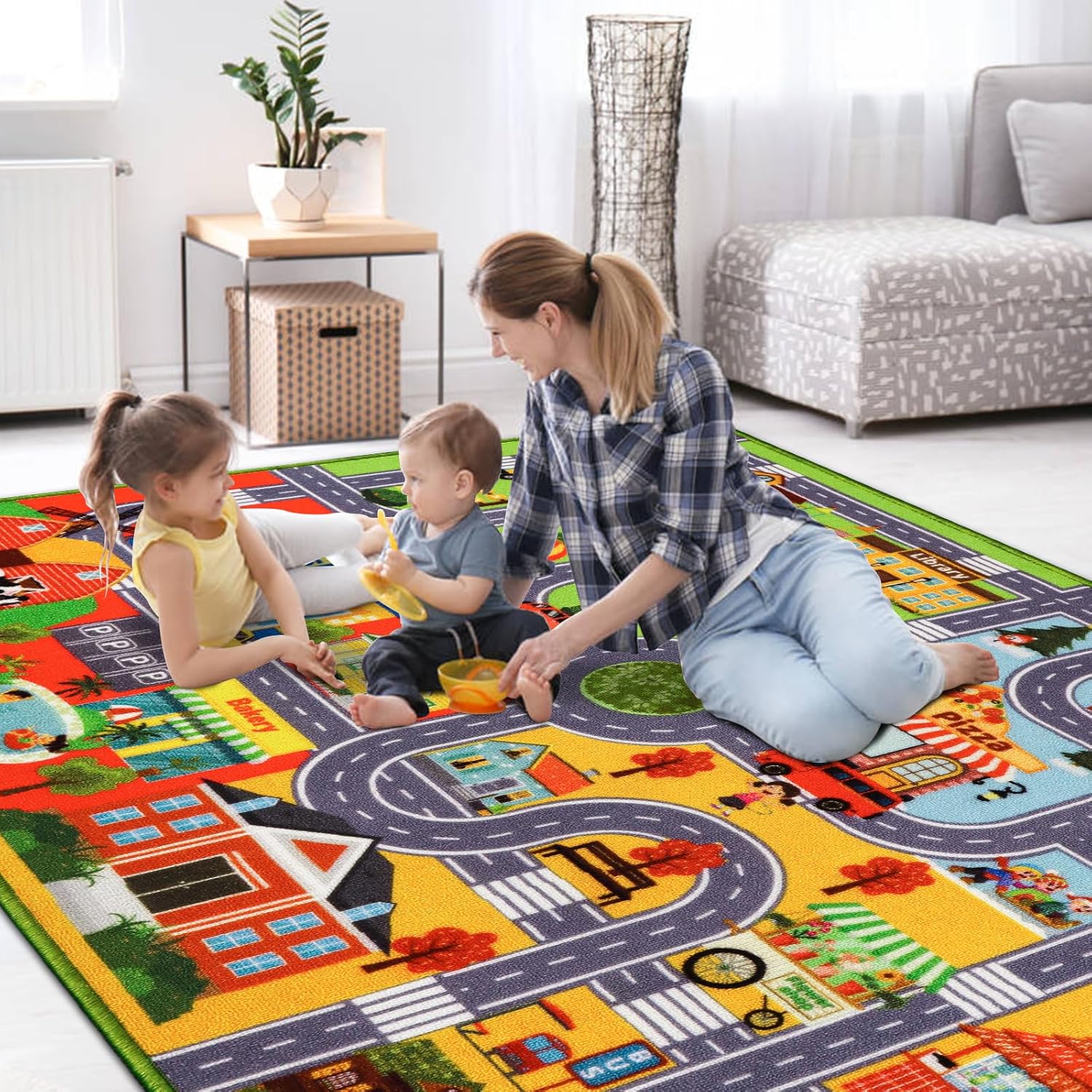 Kids Rug Carpet Car Play Mat, Non-Slip Traffic Road Rug for Kids, Extra City Map Educational Mat for Playroom Boys Bedroom Classroom (78.7X59 INCH, Four Season)