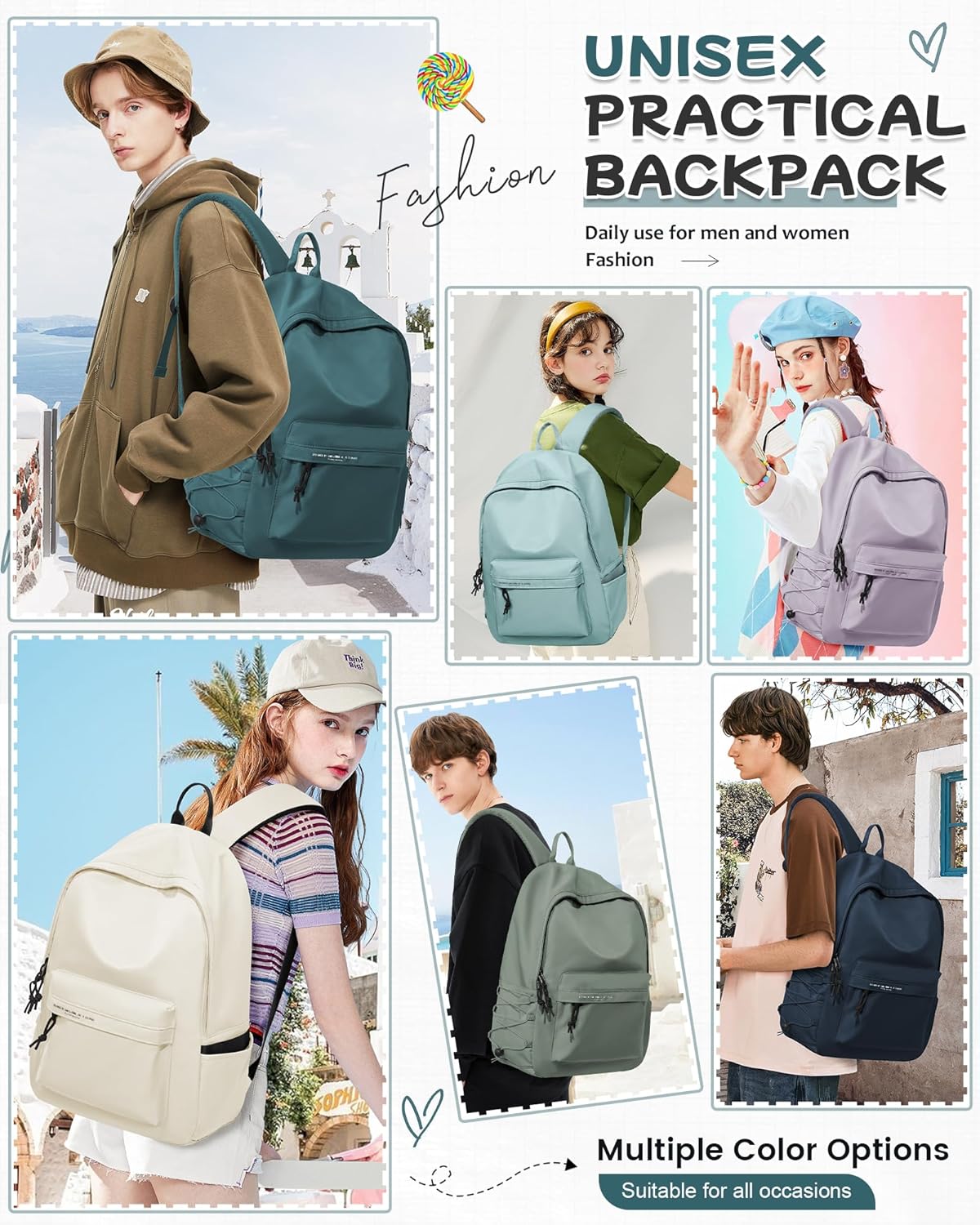 Small Peacock Blue School Backpack for Girls Women Waterproof High School Book Bag Cute Backpack for Men Teens Boys, Lightweight Simple Middle Schools Back Pack, Back to School Travel Daypack Gifts - Image 2