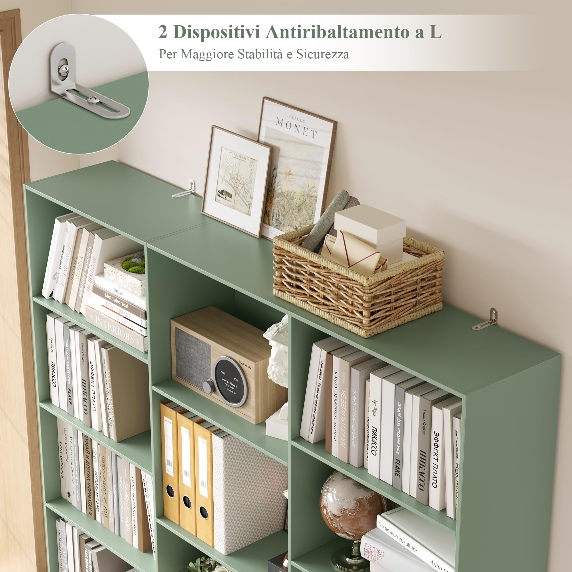 FirFurd 188cm di Altezza Libreria Scaffale, Libreria da Parete a 17 Scomparti Aperti, Scaffale Portaoggetti Aperto, Vetrina, Porta CD per Soggiorno, Studio, Ufficio, 149x23.5x188cm (Verde)