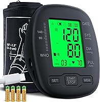 WISHYOUAGOODHEALTH Upper Arm Blood Pressure Monitor - Adjustable Cuff 8.7-16.5in, Backlit Screen, Dual User 2x99 Memory, Voice Broadcast, Easy Home Use
