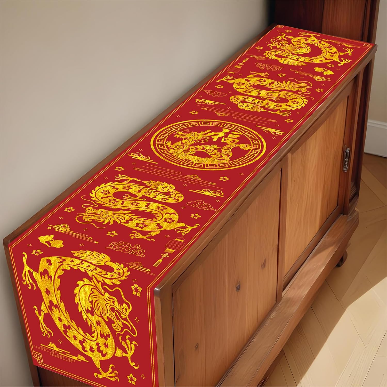 Spring Festival Chinese Zodiac Dragon Table Runner 13x72 Inch Kitchen Dining Winter Happy New Year Lucky Table Decor for Indoor Outdoor Farmhouse Home Party Decoration ZQ158 image 2