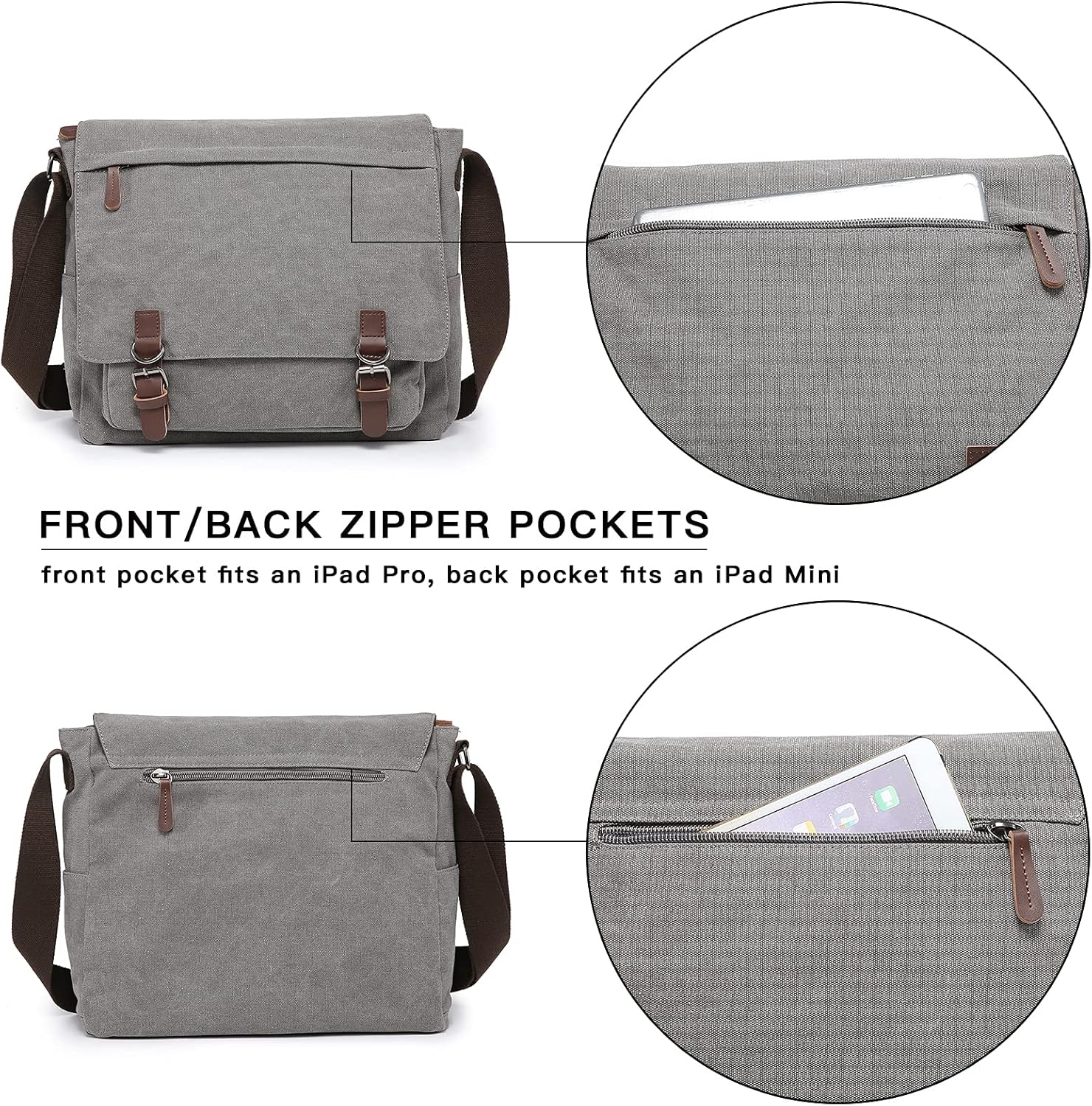Large Vintage Canvas Messenger Shoulder Bag Crossbody Bookbag Business Bag for 15inch Laptop Grey : Clothing, Shoes & Jewelry