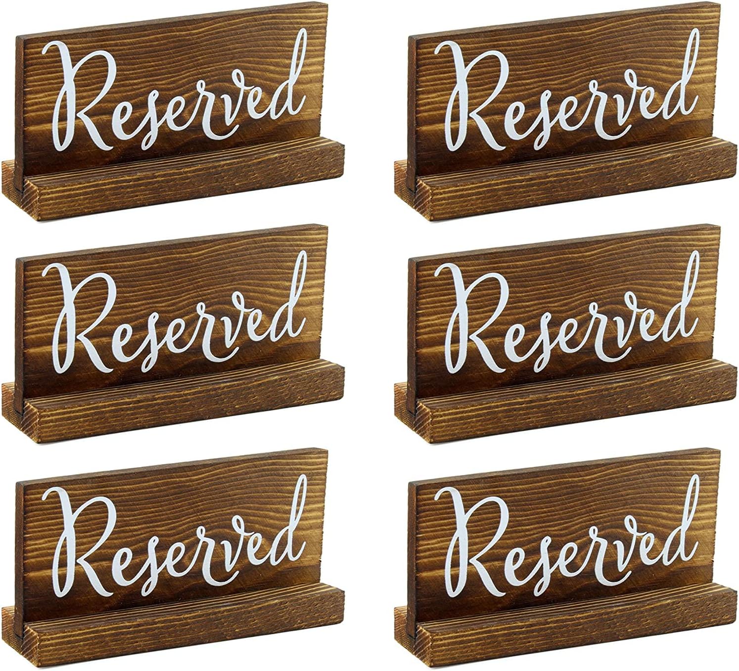 Darware Wooden Reserved Signs for Tables (6-Pack, Brown); Rustic Real Table Signs with Sign Holders for Weddings, Special Events, and Restaurant Use