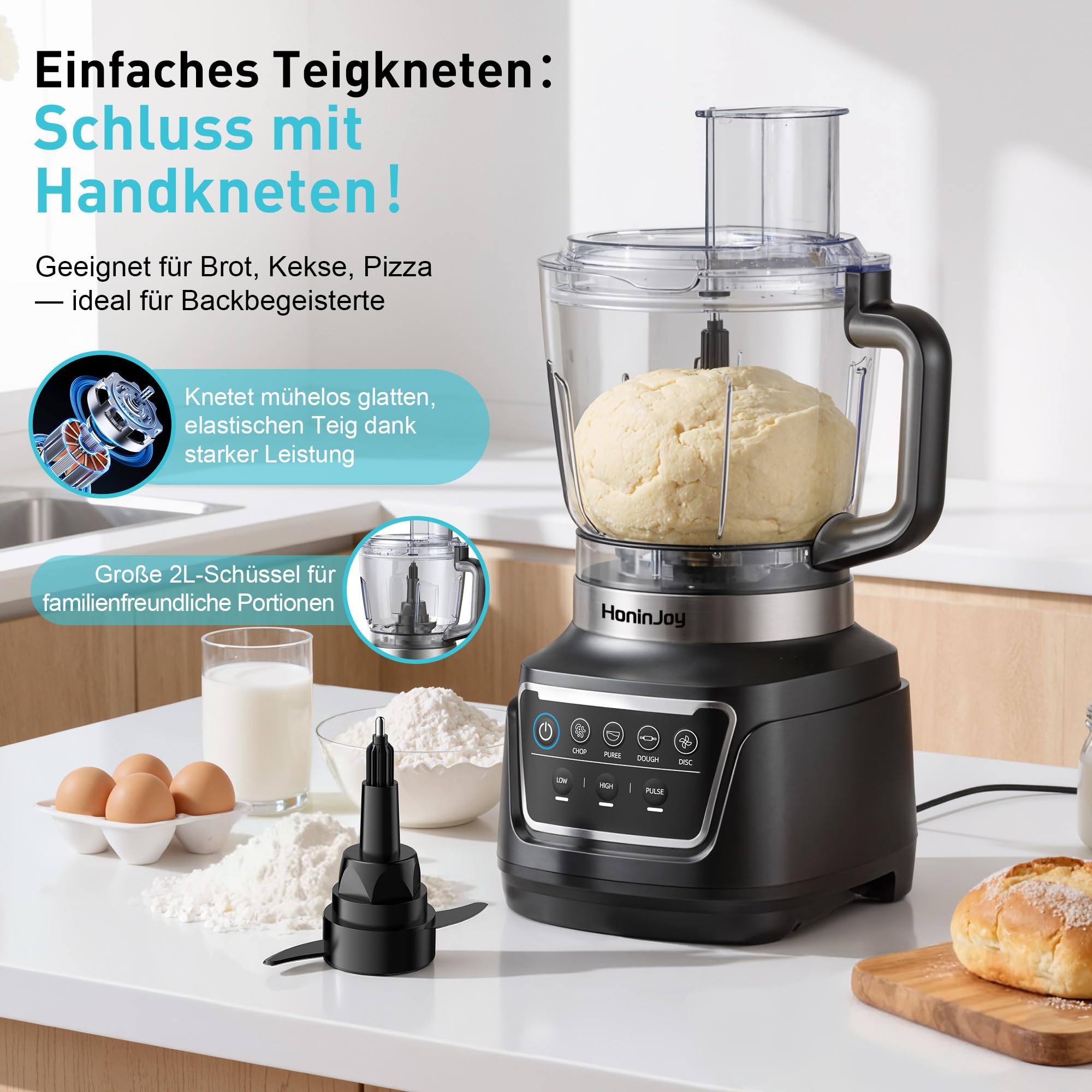 10-in-1 küchenmaschine und Mixer Kombination,1300w-Kompakt-Küchenmaschine für Schnitzel Universalmesser zum Zerkleinern von Fleisch/schneiden und raspeln/Teig/Smoothies Spülmaschinenfest