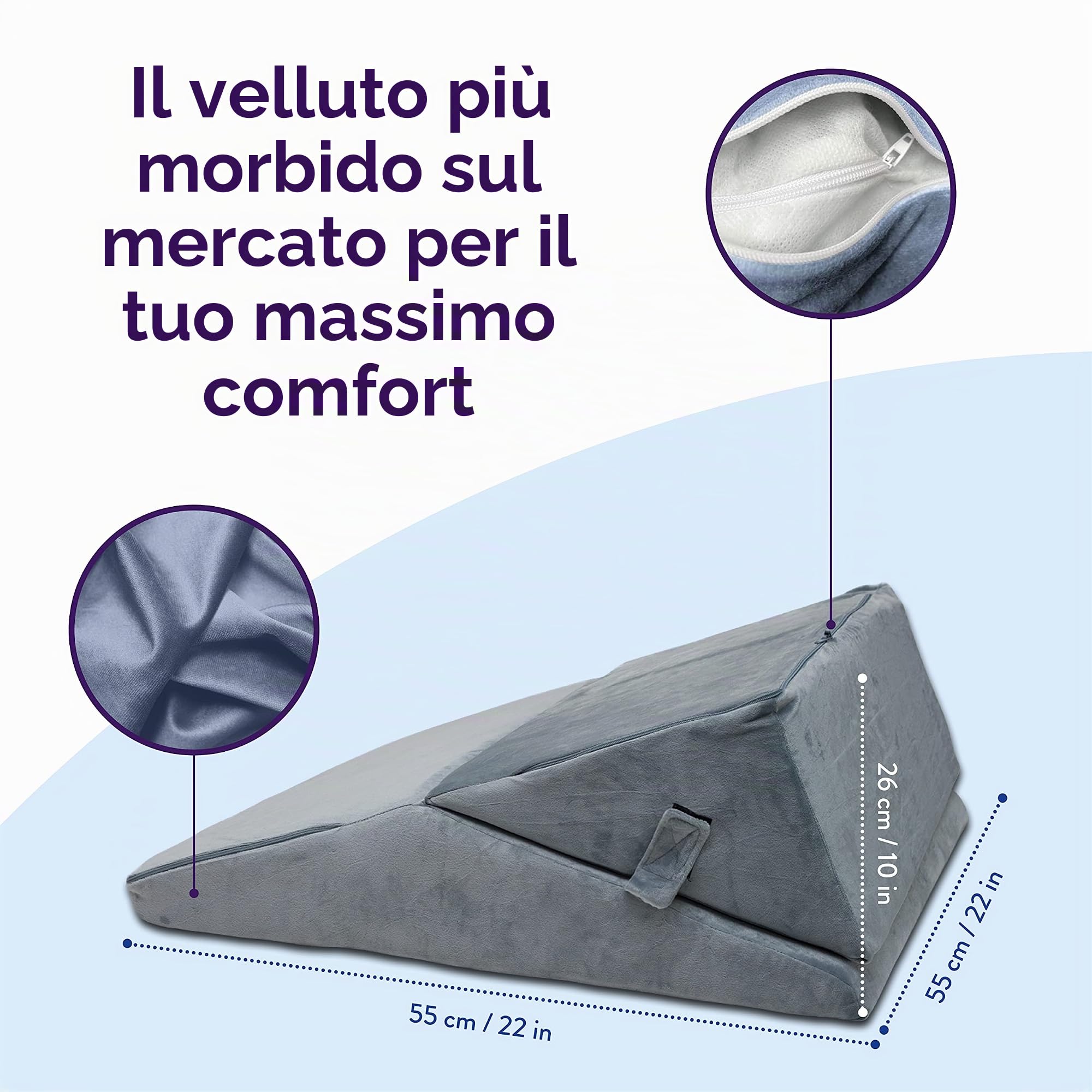 Byre® Cuscino con zeppa | Zeppa pieghevole in schiuma di lusso | Cuscino regolabile per seduta, lettura, mal di schiena, dolore alle gambe, bruciore di stomaco, reflusso acido