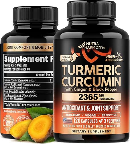 Suplemento de curcumina de cúrcuma 2365 mg  Cúrcuma con jengibre y pimienta negra  altamente biodisponible y extra fuerte 95% curcuminoides