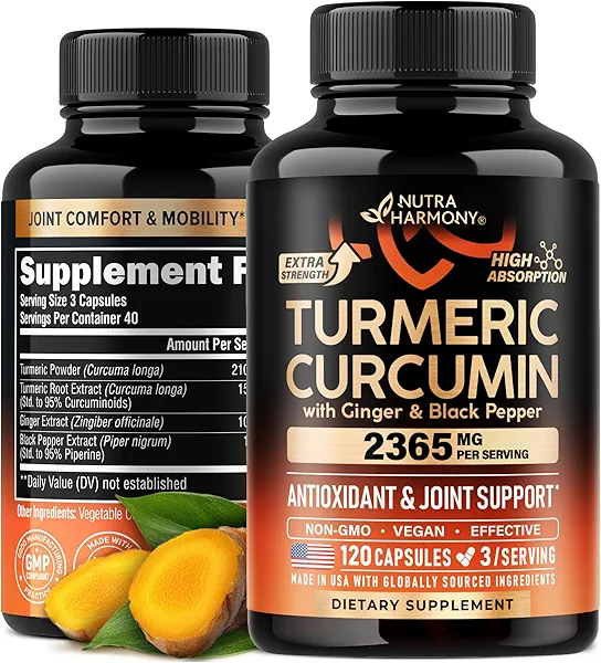 Turmeric Curcumin Supplement 2365 mg - Turmeric with Ginger & Black Pepper - Highly Bioavailable & Extra Strength 95% Curcuminoids - Antioxidant, Immunity & Joint Support - Made in USA - 120 Capsules