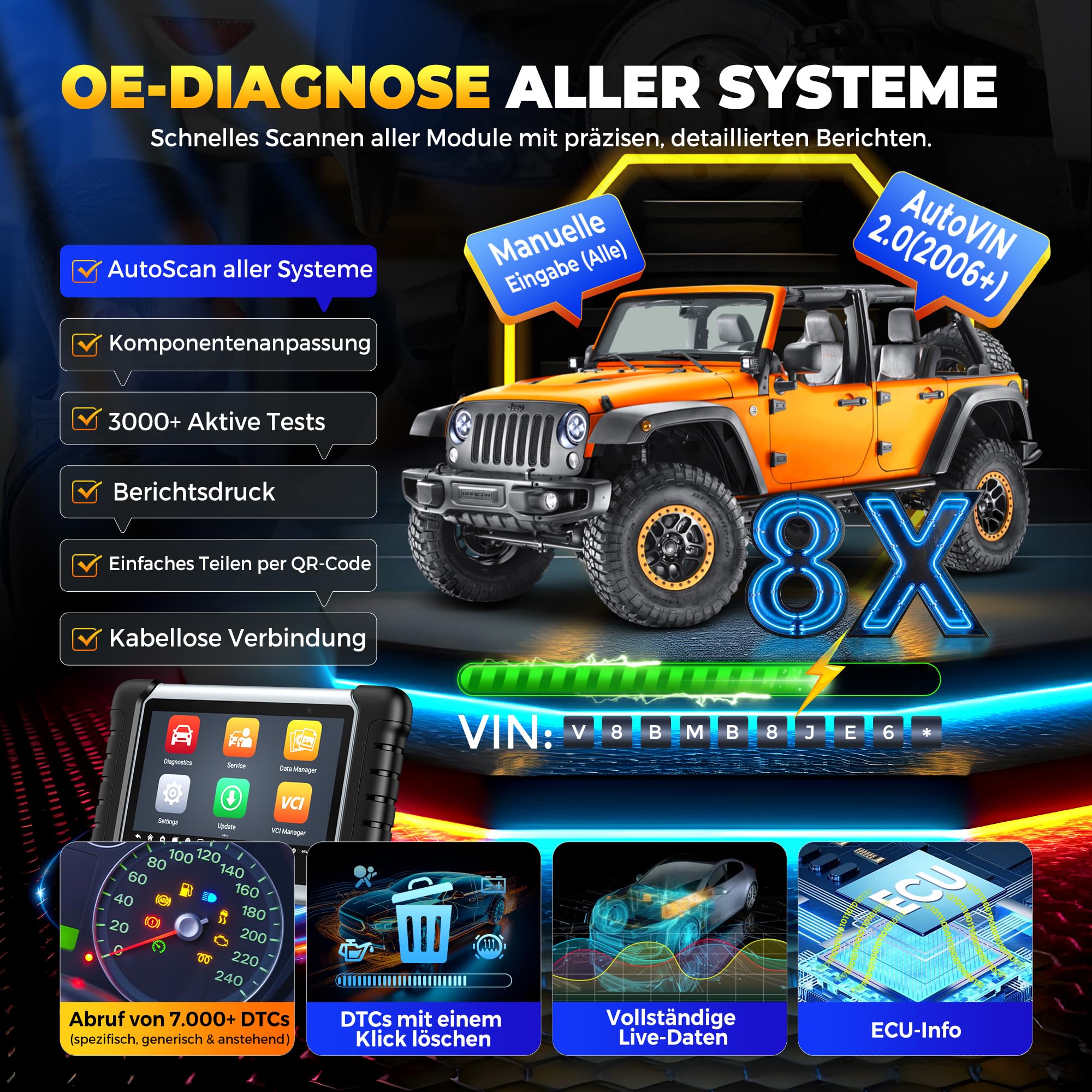 Autel MaxiCOM MK808BT PRO 2026 OBD2 Diagnosegerät Voll Bidirektionale | 3000+ Aktiver Test, Upgrade von MK900 MK808BT MK808S MX808S, 28+ Service Alle System, OS11, 4G+64G, 2.4&5G WIFI