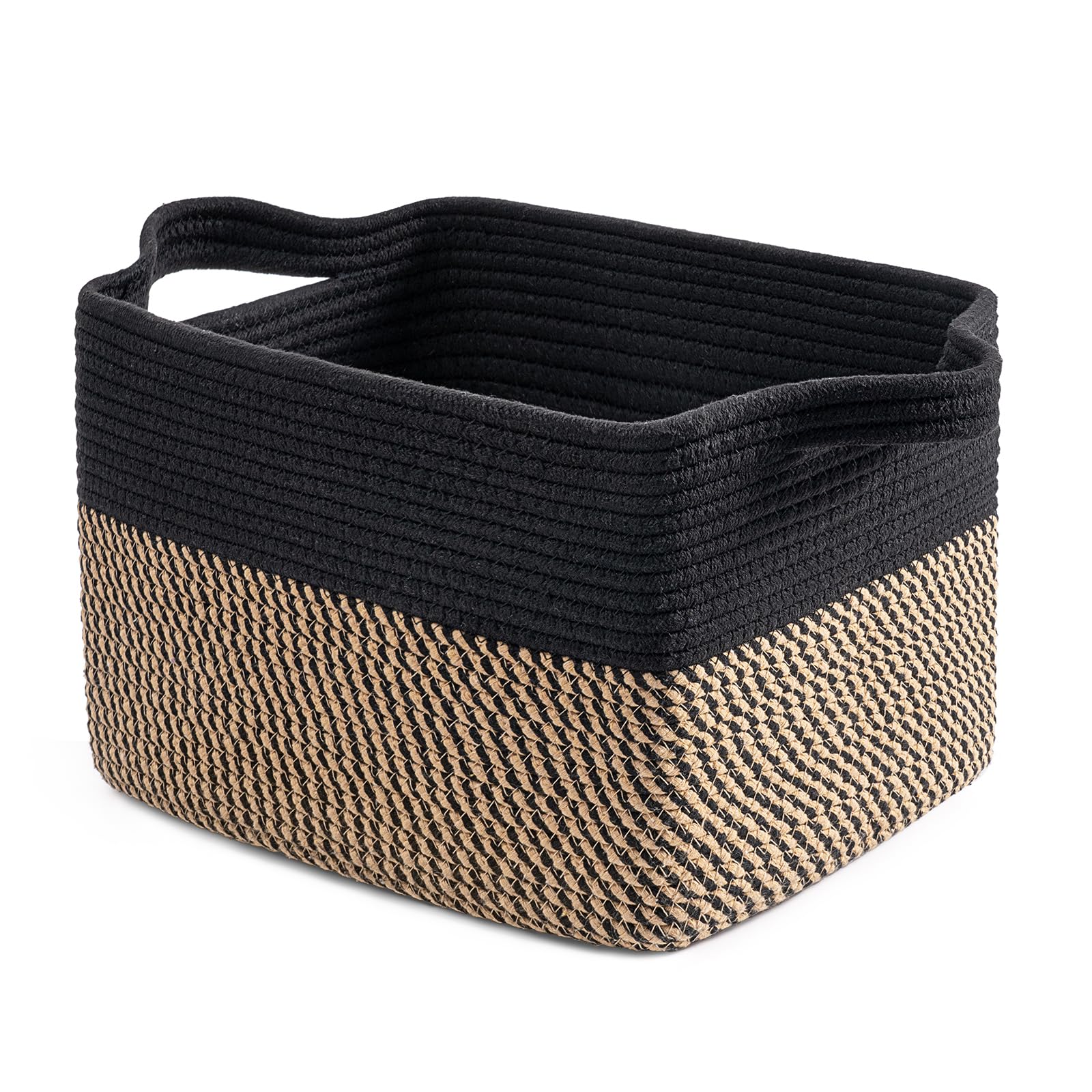 Timeyard Black Jute Woven Storage Basket For Shelves, Small Wicker Baskets For Shoes,Towel, Toy Baskets Storage Kids, Empty Gift Basket With Handles