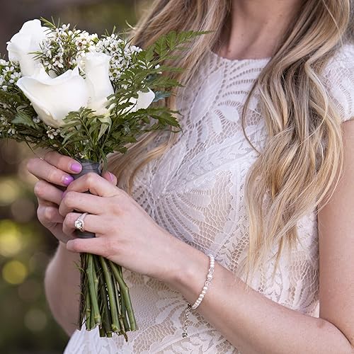 Miniatura 4 de Pulsera de plata de ley con perlas cultivadas, regalo para recién nacida, bautismo o bautizo, 7 pulg., Plata Esterlina Cristal, Circonita cúbica