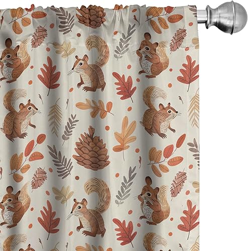 Miniatura 73 de Ambesonne - Cortinas retro para ventana, estilo de los años sesenta y setenta, diseño simétrico repetido de forma redonda geométrica, juego de 2