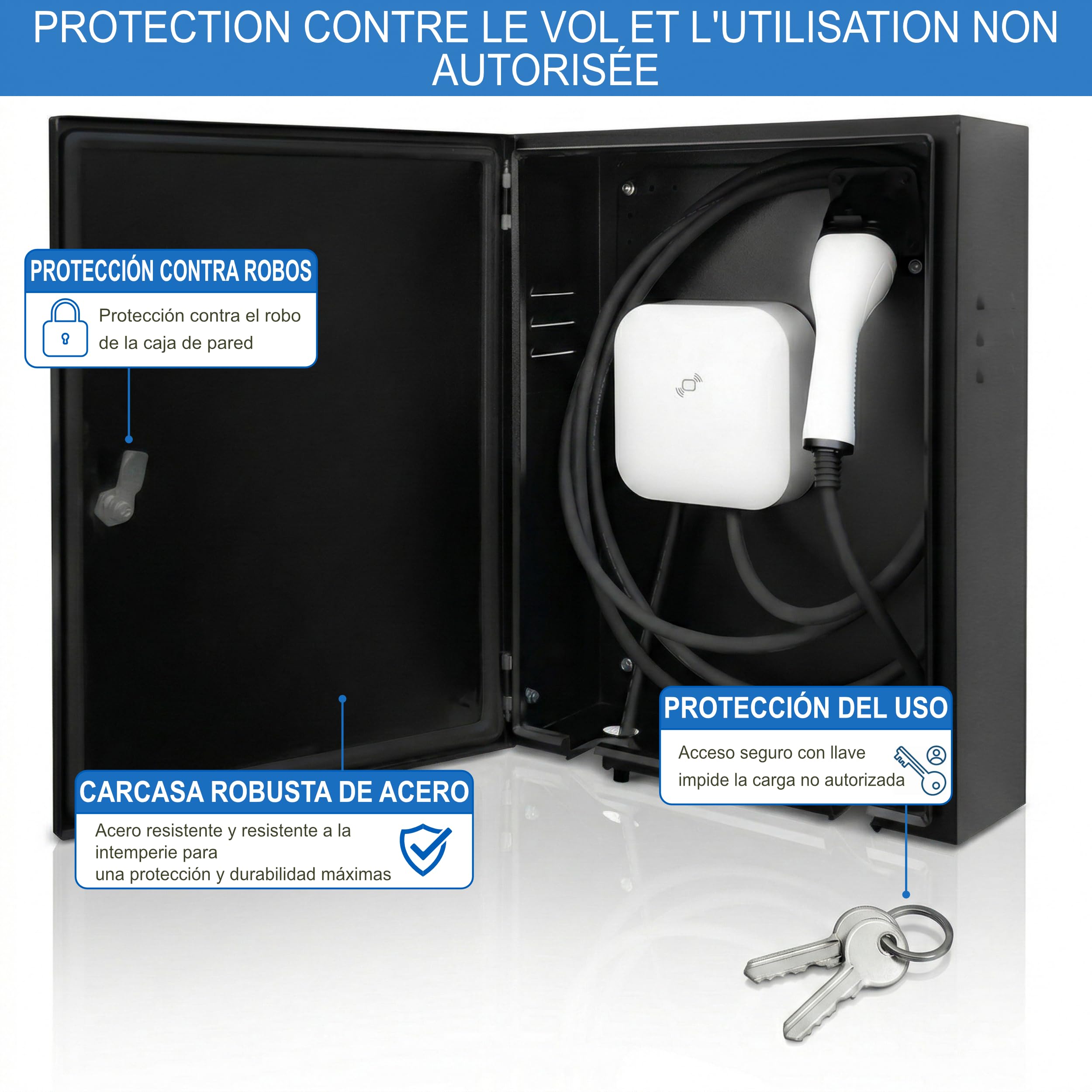 Armario de protección climática para Wallbox con soporte para cables - Caja de protección para Wallbox - Protección contra lluvia, nieve, polvo y UV para estación de carga EV - Armario de