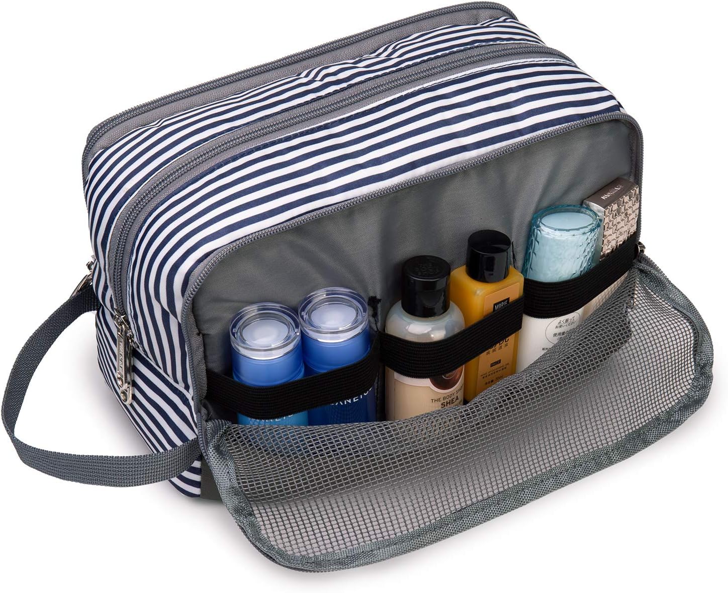 WANDF Toiletry Bag Water-Resistant Nylon Travel Wash Bag Lightweight Dopp Kit for Men and Women (A-Blue Stripe) - Image 4