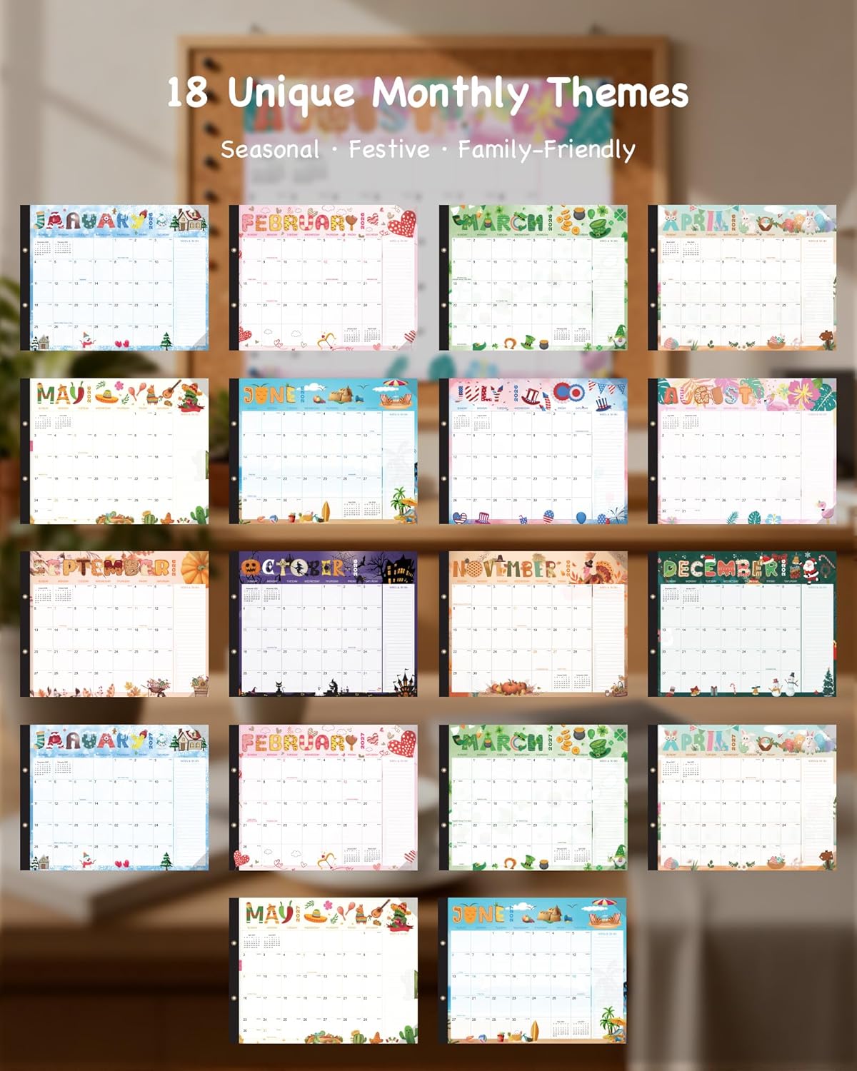 2026-2027 Large Desk Calendar with Waterproof Plastic Cover 18-Month Jumbo 22"x17" (56x43cm) Wall & Desktop calendar Planning Pad with Holiday Markers, Grid Blocks & Tear-Resistant Paper for Home Office School monthly planner Organization