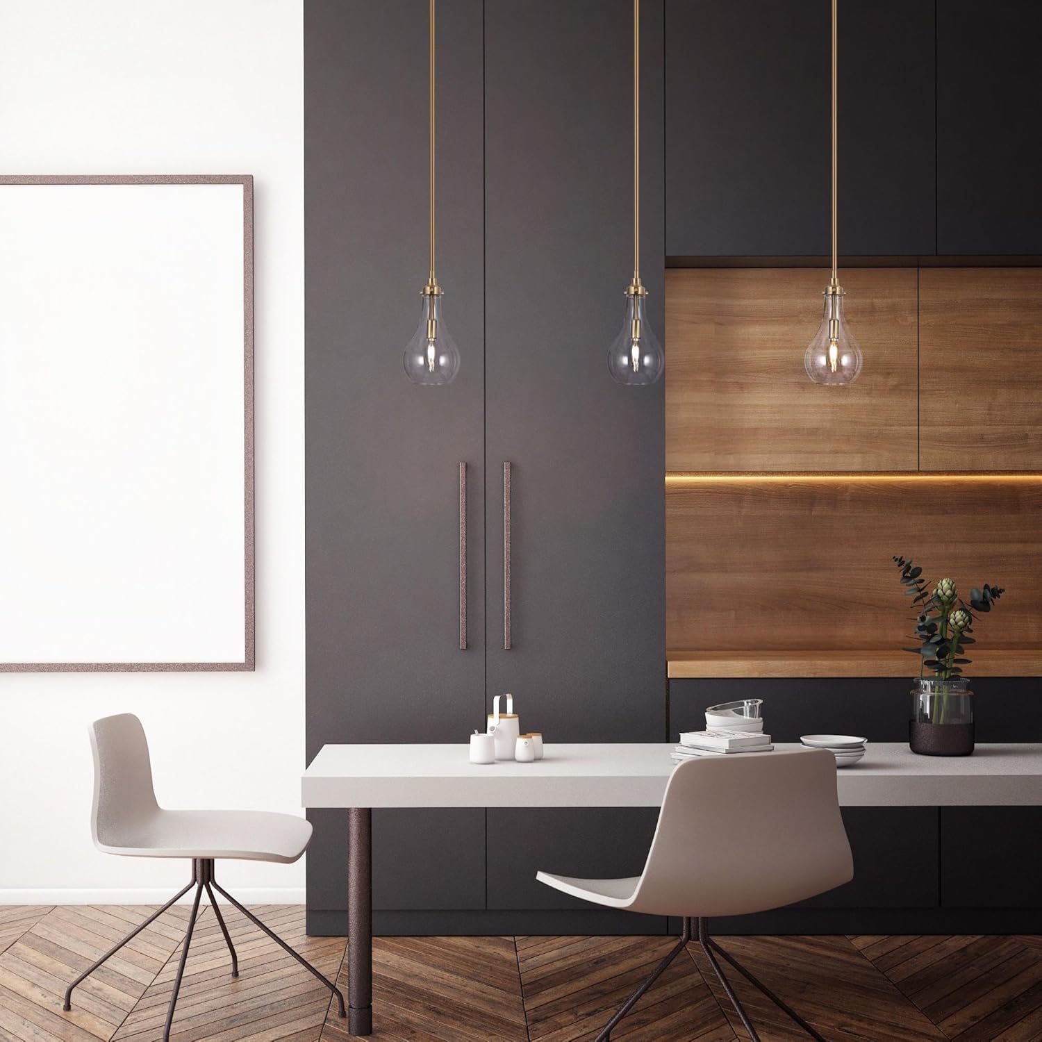 KSANA Gold Glass Pendant Lighting for Kitchen Island, Modern Electroplated Hanging Light Fixture with Clear Glass Shade for Dining Room, Hallway, Bedroom, Foyer and Entryway