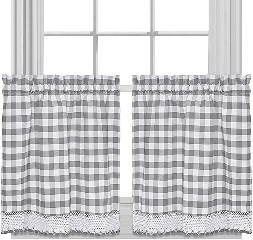 Vista 103 de Juego de cortinas de cocina, con festón, con visillo Hopewell Blanco