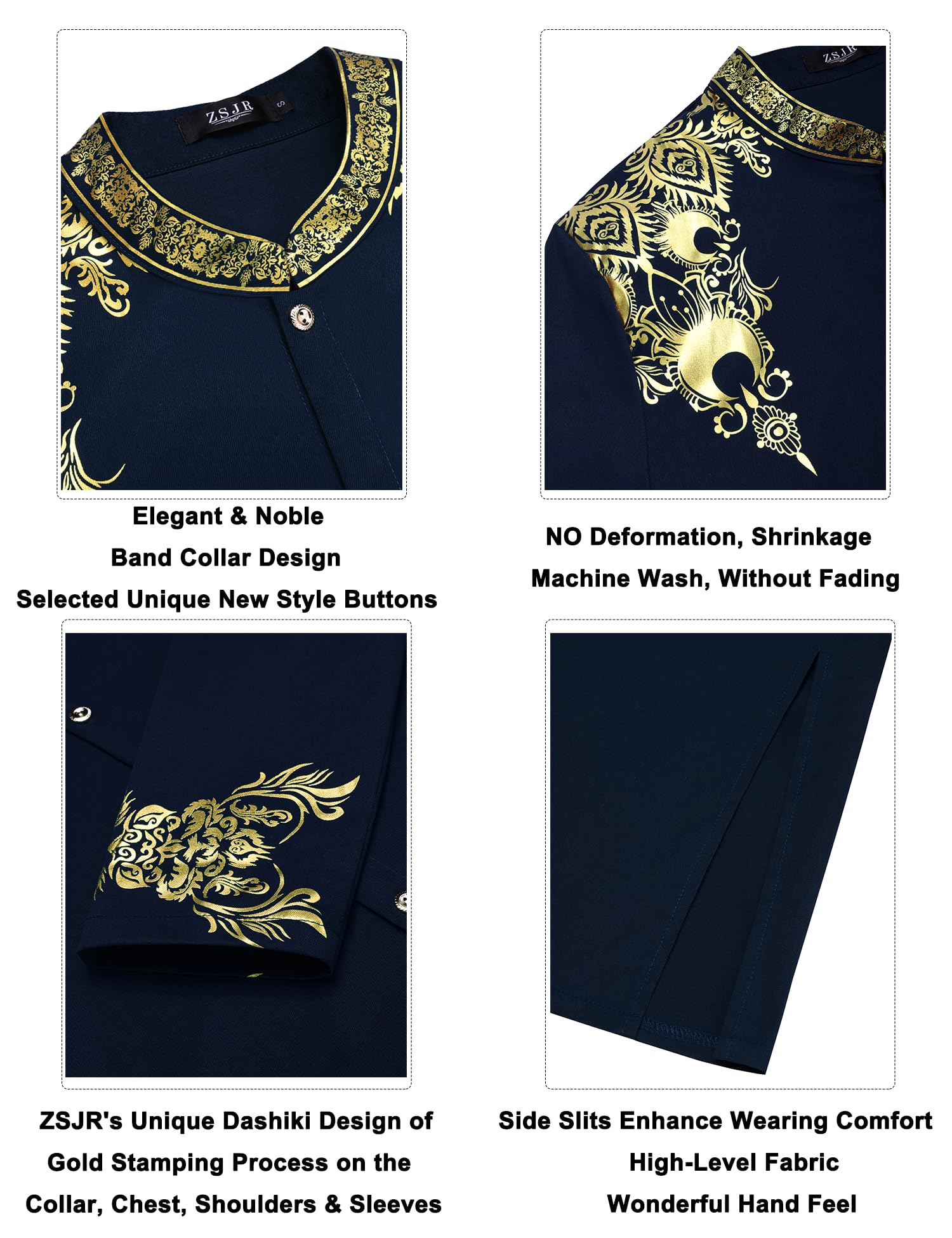 Langes afrikanisches Herren-Set, nigerianisches Dashiki, traditioneller Anzug, Goldstempel, bedrucktes Hemd und Hose, 2-teiliges Set
