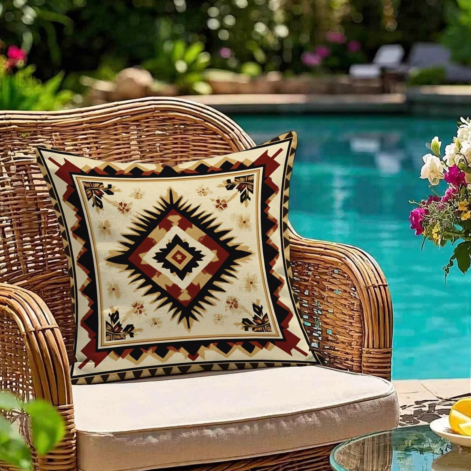 Housse de coussin 80x80 extérieur imperméable moutarde bohême pour canapé #322l