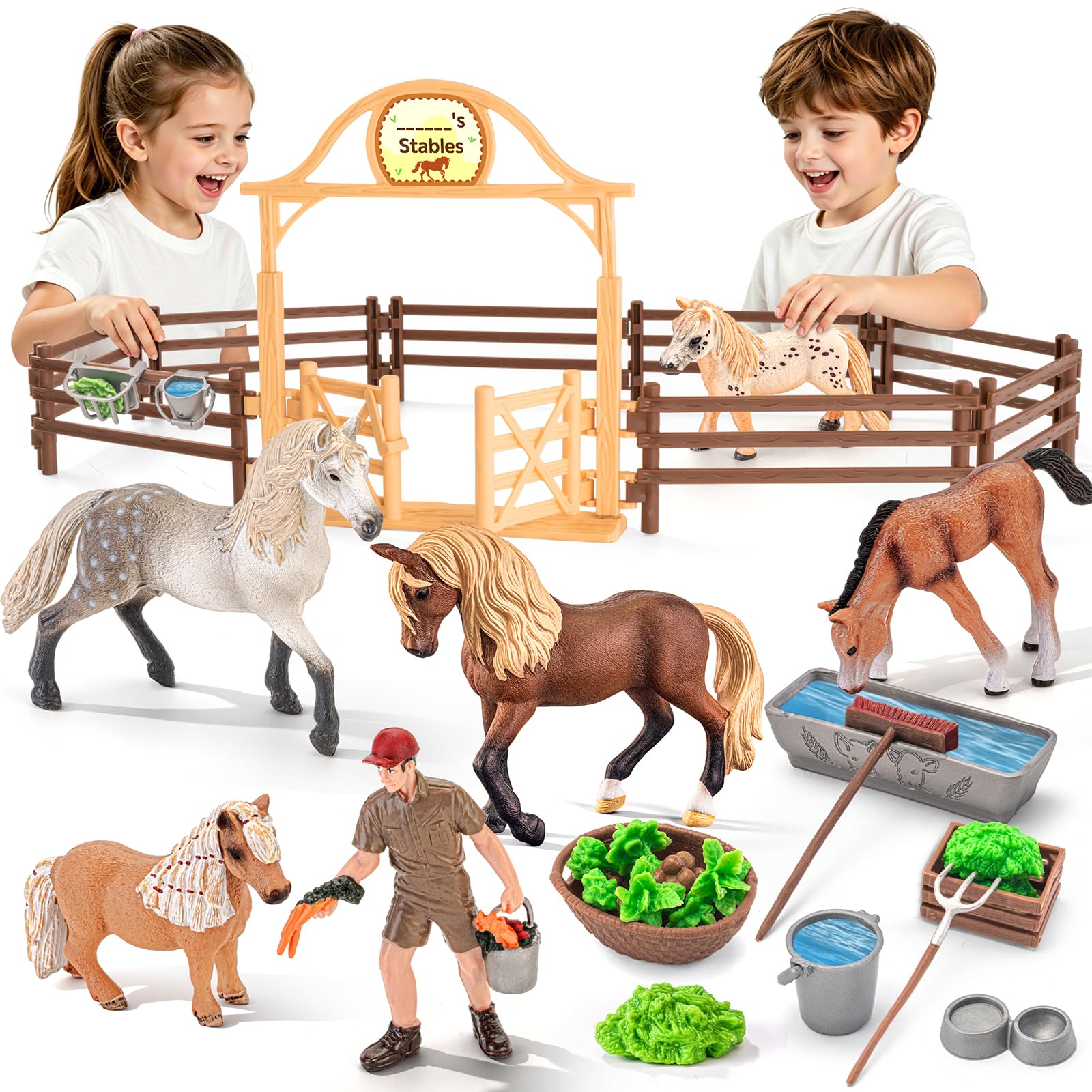 35 PCS Horse Toys Farm Barn Set, Solid Realistic Animal Toy