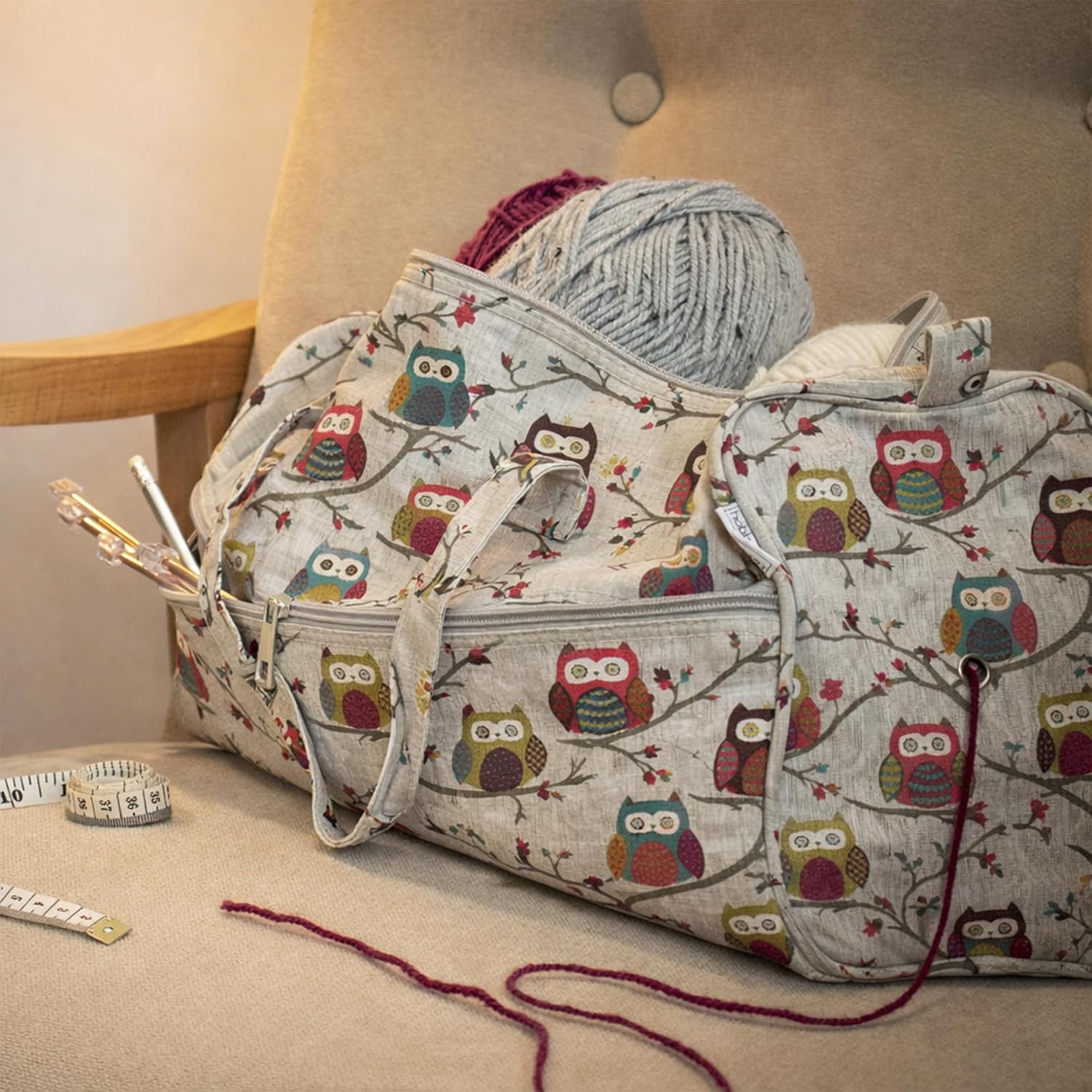 Hobby Gift Knitting Bag Large Yarn Storage Bag with Zippered Compartments for Knitting Needles Crochet Hooks and Craft Accessories