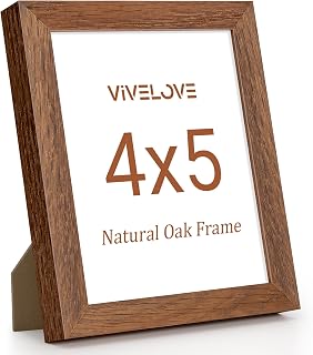 Vivelove 4x5 Picture Frame, High-End Natural Oak 4 x 5 Wooden Frame with Tempered Glass, 4x5 Wood Photo Frame for Wall or Tabletop, Wall Hook Included for Art Photo and Prints, Walnut