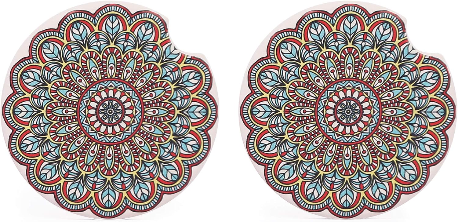 YSAGi Car Coasters 2 Pack, 2.56” Diameter Absorbent Stone Coaster for Drinks, Car Cup Holder Accessories Absorb Water Drops to Keep Your Car Cup Holders Clean and Dry-2 Pack (Sun Flower)